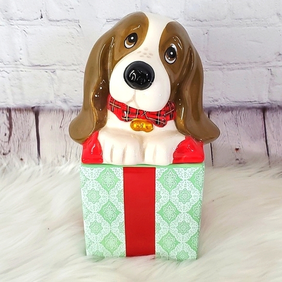 RARE Pioneer Woman Christmas Present Ceramic Charlie Basset Hound Dog Cookie Jar - Picture 5 of 17